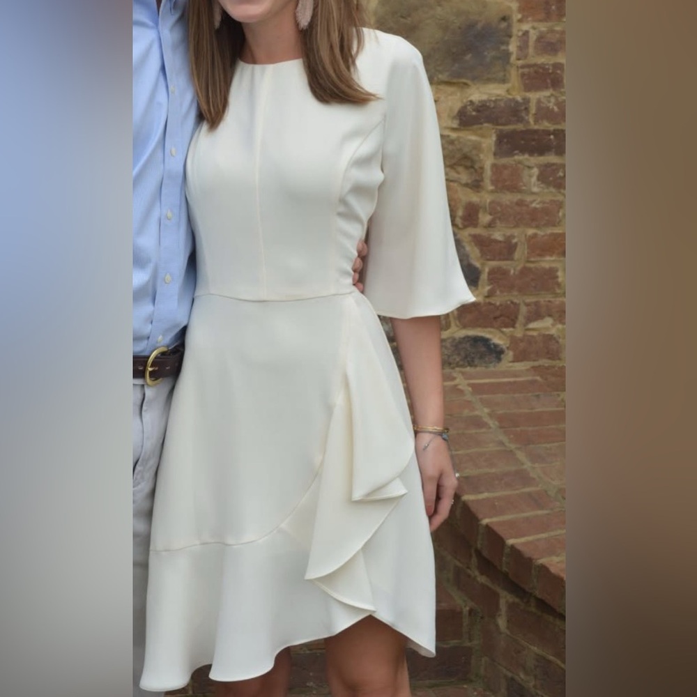 Amanda Uprichard Cream Asymmetrical Ruffled Sheath Dress - size M